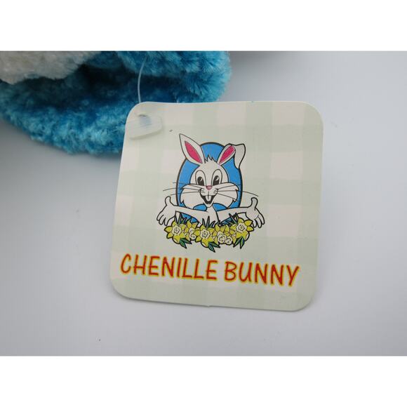 NEW w/ Tags Chenille Bunny Plush Peachtree Playthings Easter White Blue Hat - Picture 7 of 12